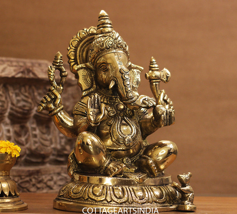 Brass Ganesh Sitting 11 inches