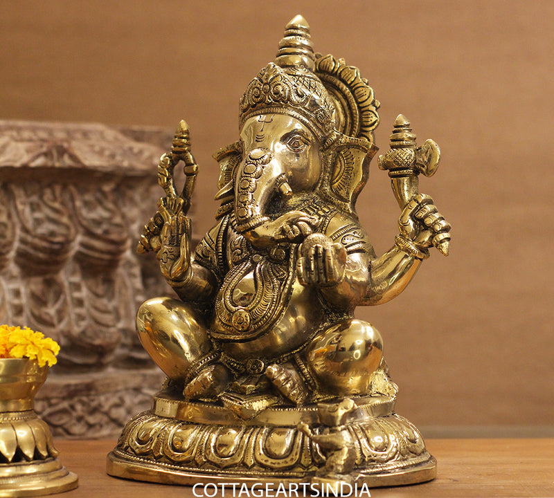 Brass Ganesh Sitting 11 inches