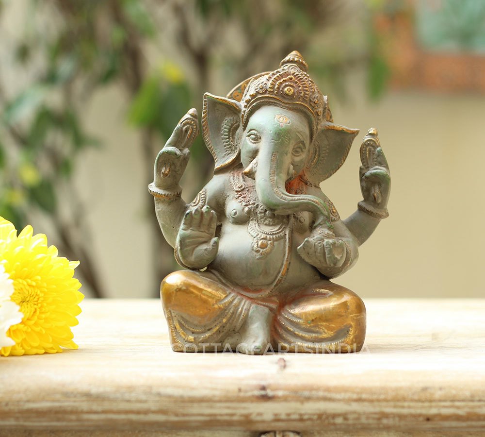 Brass Ganesha In Rustic Finish