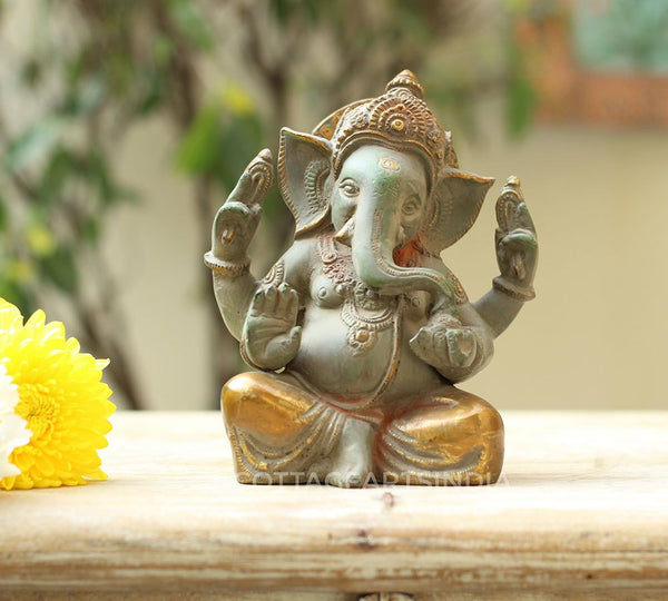 Brass Ganesha In Rustic /Gold Antique Finish