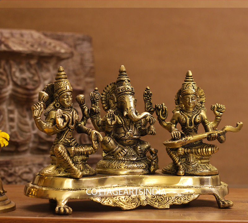 Brass Laxmi Ganesh Saraswati Sitting