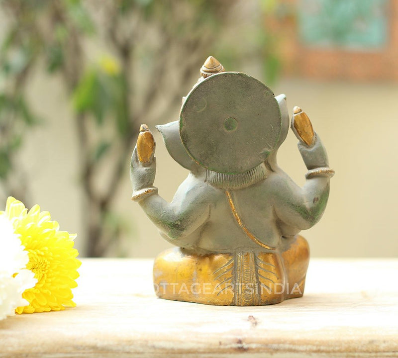 Brass Ganesha In Rustic /Gold Antique Finish