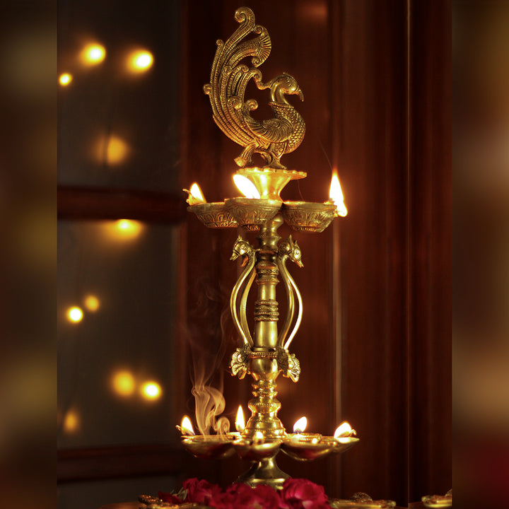Brass Oil Lamp Annapakshi Double 20”, Diya