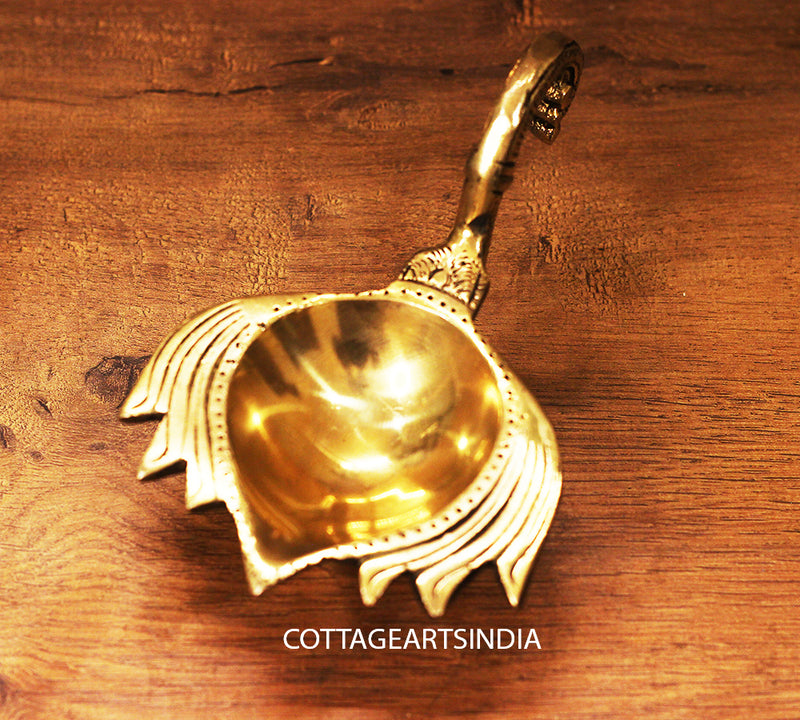 brass lotus handle diya