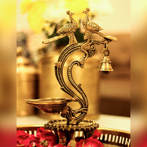 Brass Oil Diya with Bell 11''