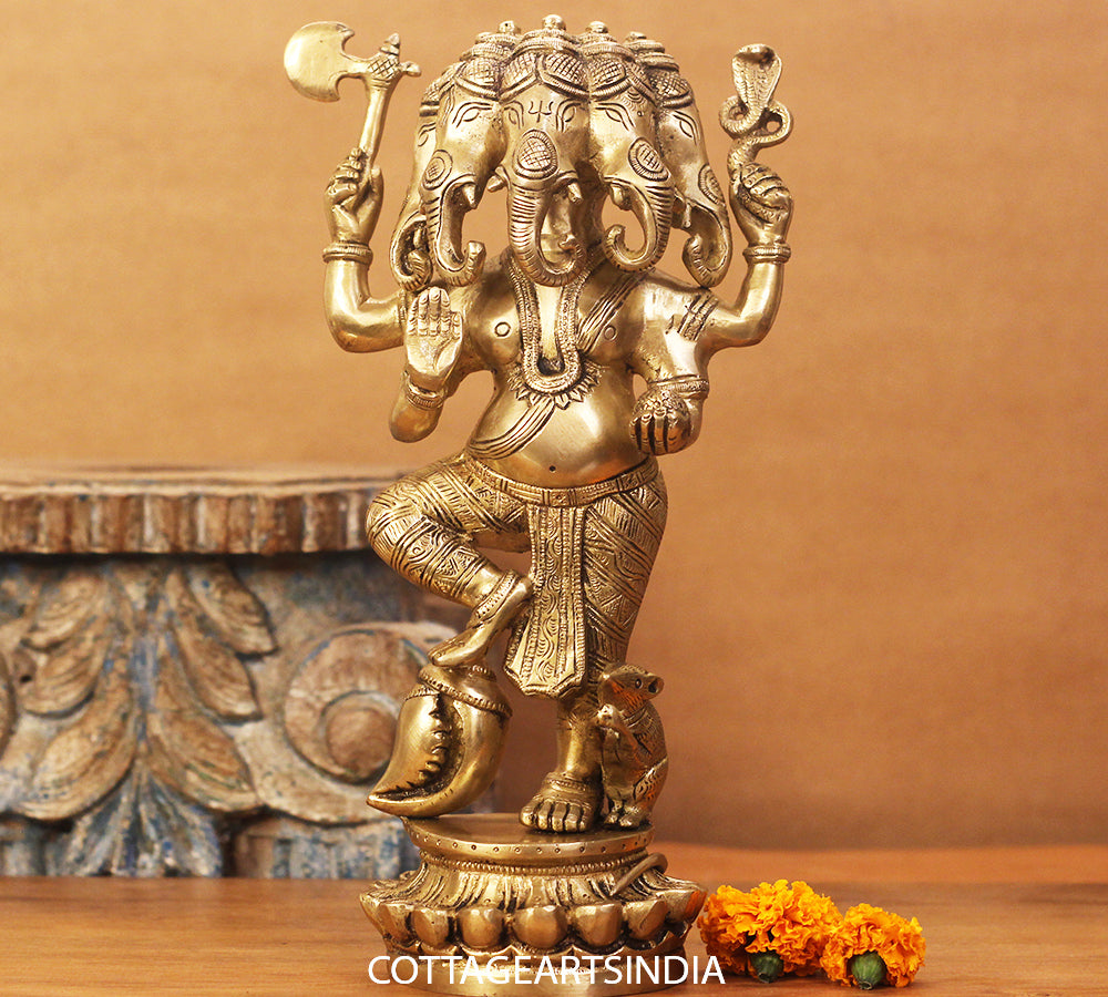 Brass Panchmukhi Ganesh 12"