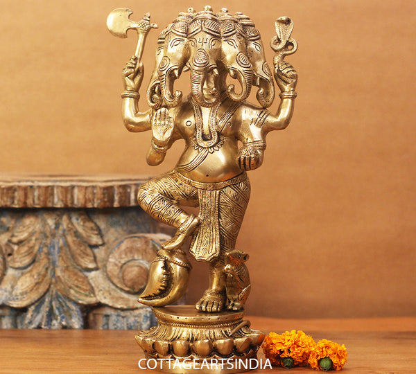 Brass Panchmukhi Ganesh 12"