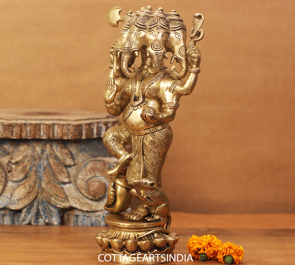 Brass Panchmukhi Ganesh 12"