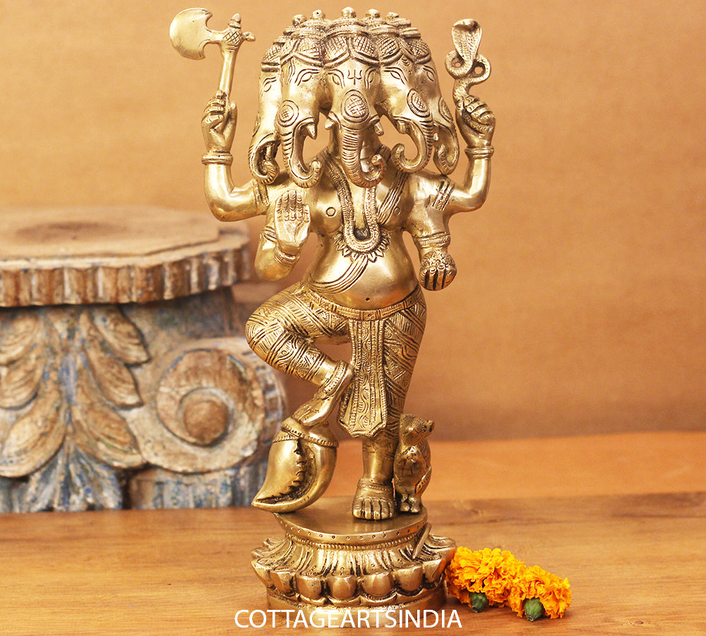 Brass Panchmukhi Ganesh 12"