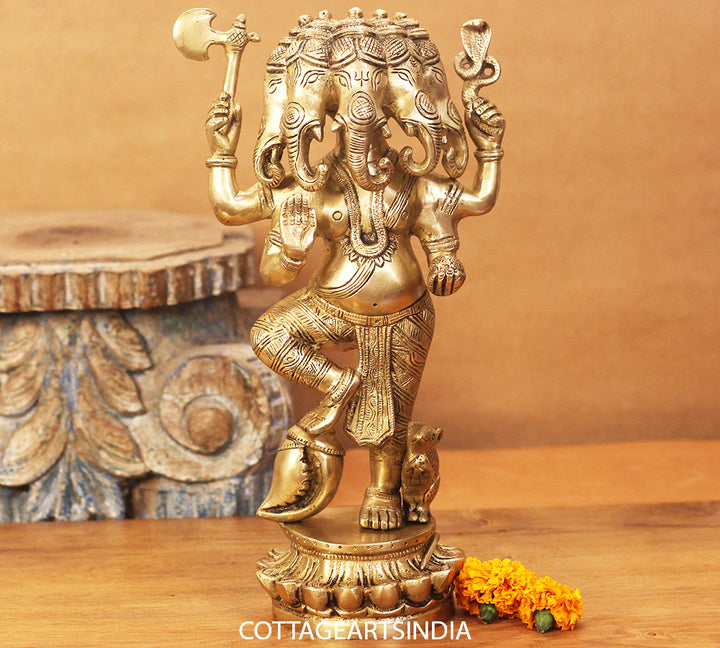Brass Panchmukhi Ganesh 12"