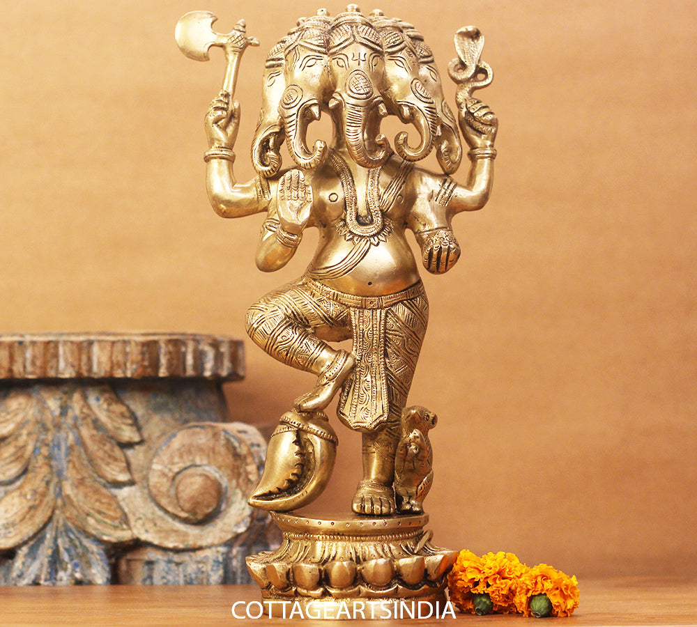 Brass Panchmukhi Ganesh 12"