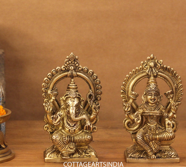Brass Ganesh Laxmi Prabhaval 6"