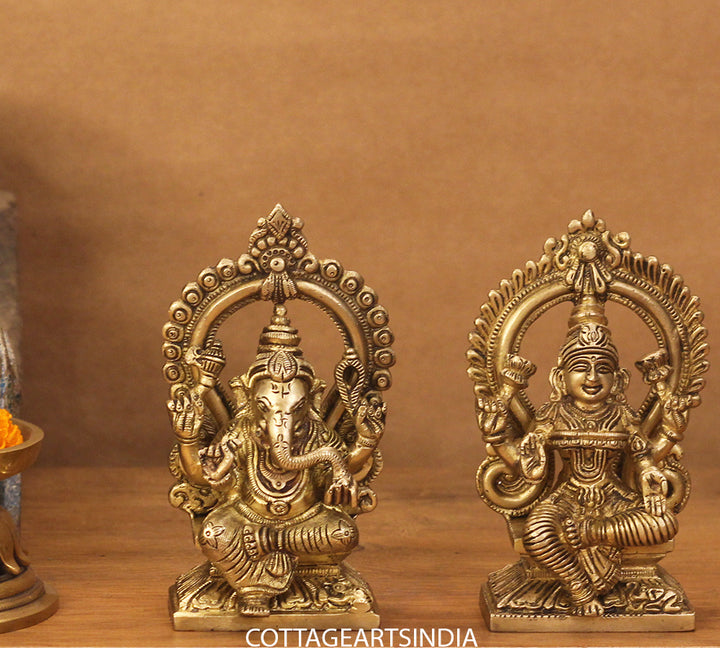 Brass Ganesh Laxmi Prabhaval 6"