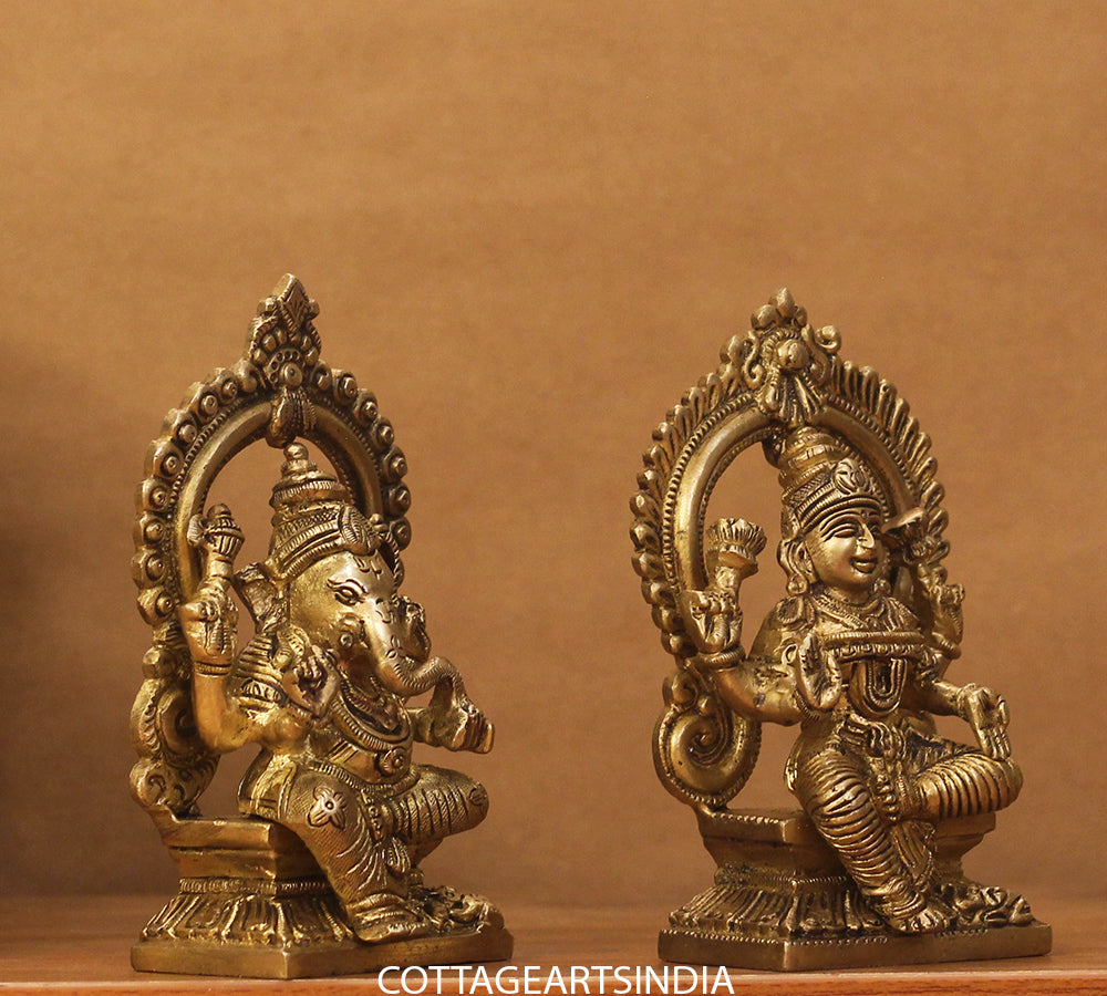 Brass Ganesh Laxmi Prabhaval 6"