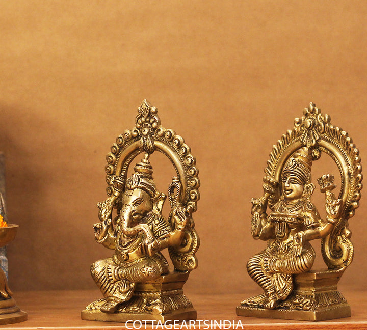 Brass Ganesh Laxmi Prabhaval 6"