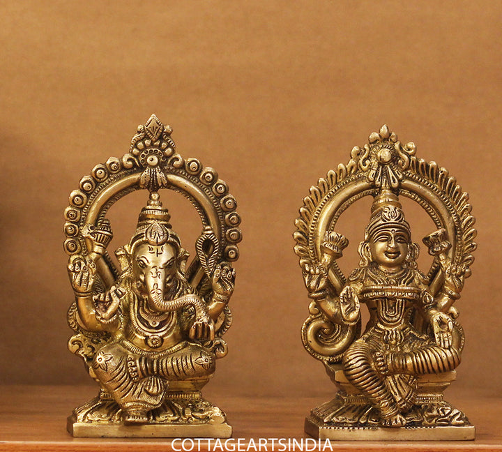 Brass Ganesh Laxmi Prabhaval 6"