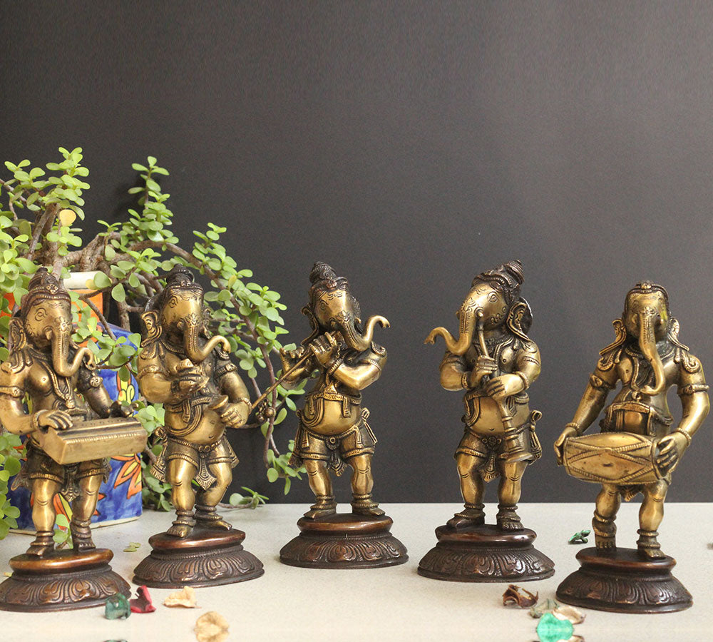 Brass Musical Ganeshas | Handcrafted Dancing Ganesh Musicians Collection