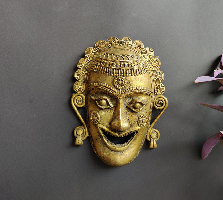 Wall Hanging Brass Tribal  Face Mask Sml