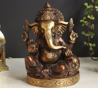 Brass Sitting Ganesha Statue | Handcrafted Lord Ganesh Idol in Antique Finish