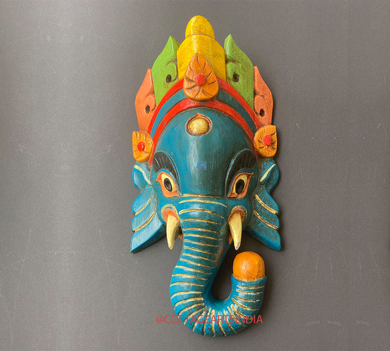 Wooden Ganesha Wall Mask 13"