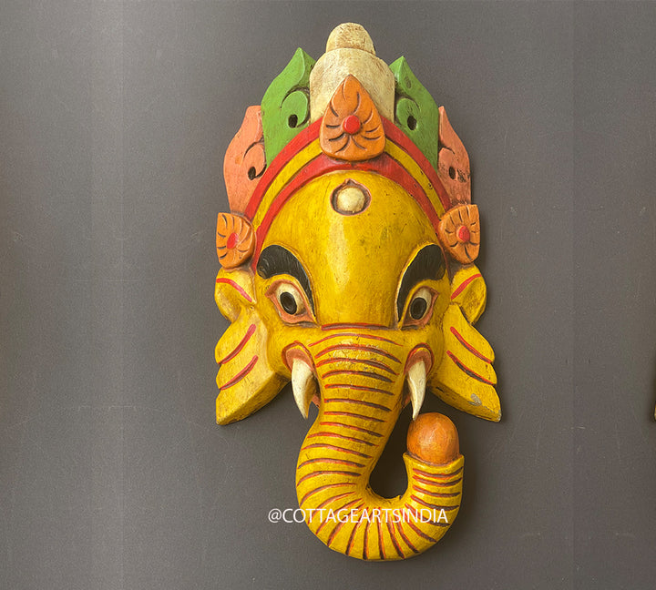 Wooden Ganesha Wall Mask 13"