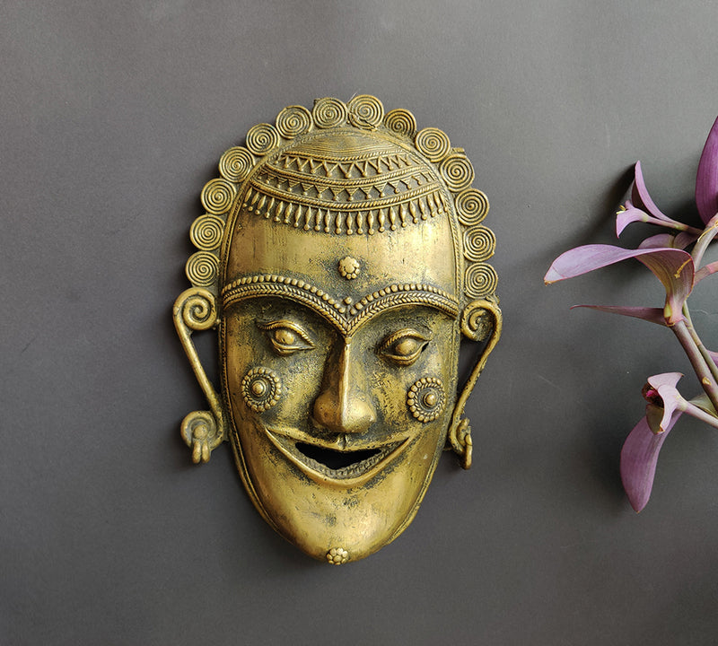 Wall Hanging Brass Tribal  Face Mask Big