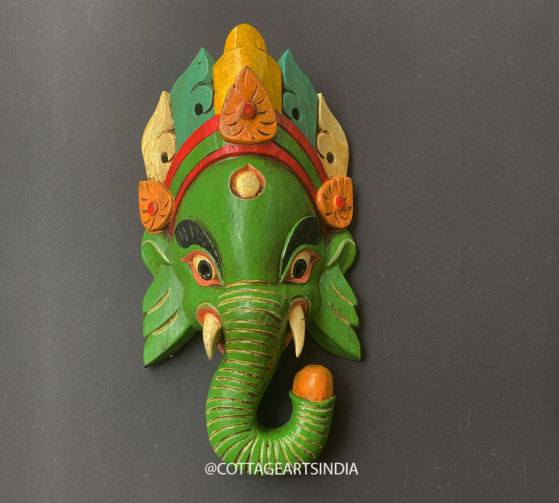Wooden Ganesha Wall Mask 13"