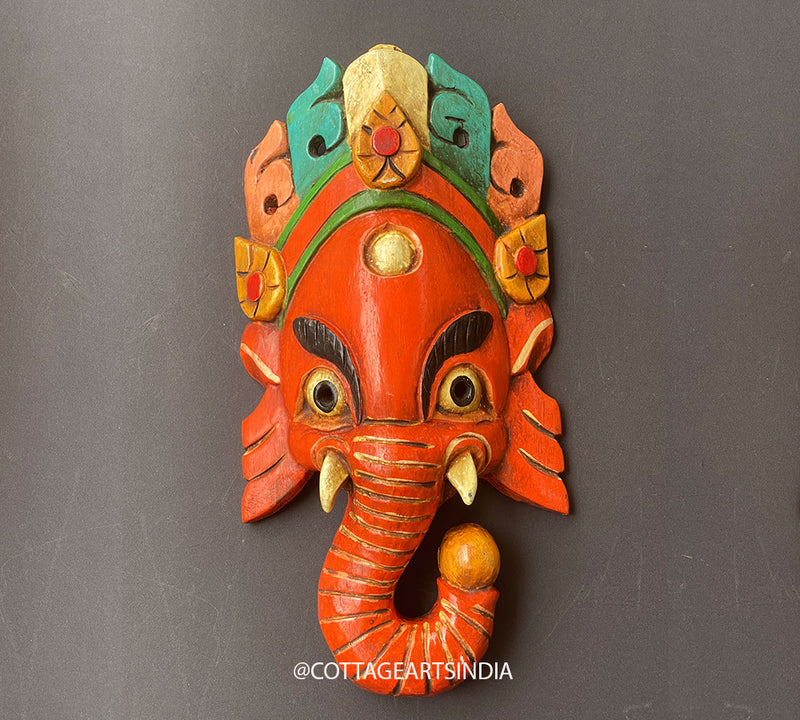 Wooden Ganesha Wall Mask 12"
