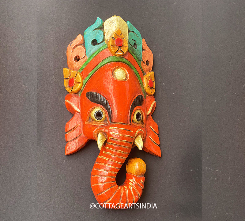 Wooden Ganesha Wall Mask 12"