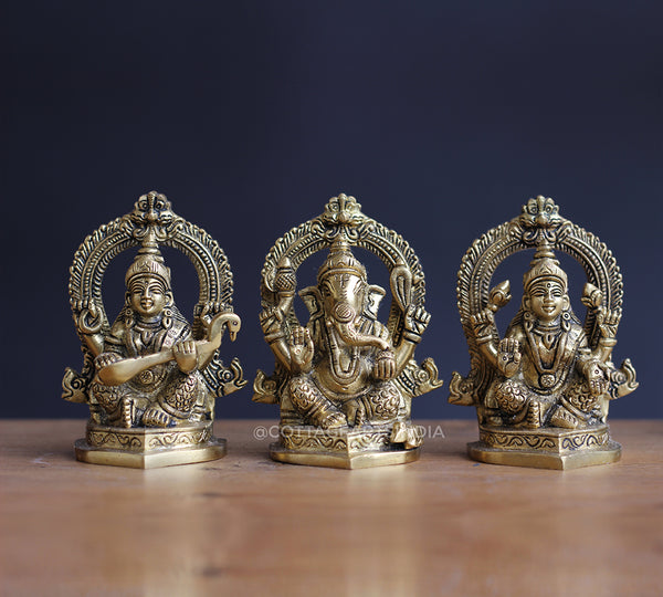 Brass Laxmi, Ganesh, Saraswati 4.5"