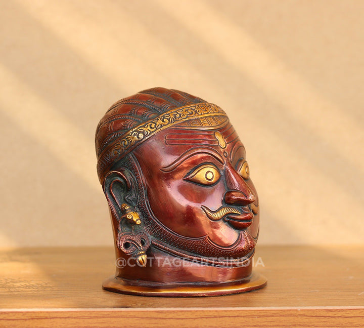 Brass Shiva Mukhlingam Rustic Copper Finish