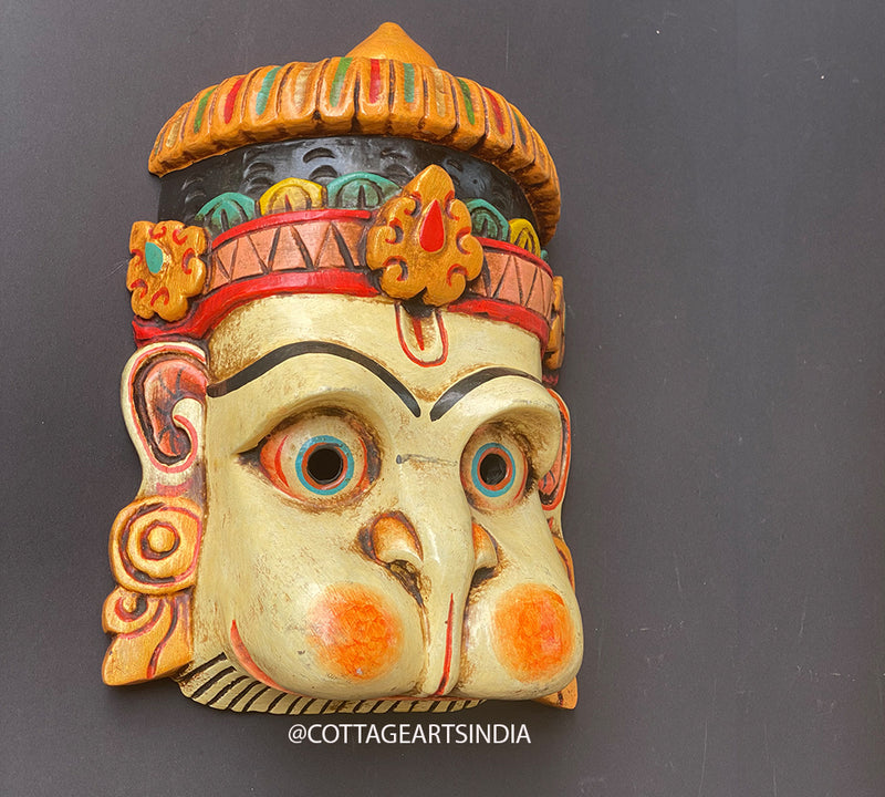 Wooden Hanuman Wall Mask 13"