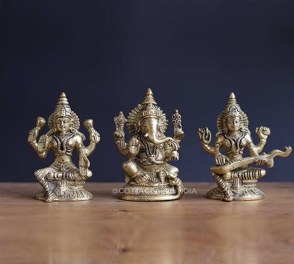 Brass Laxmi , Ganesh , Saraswati 5"