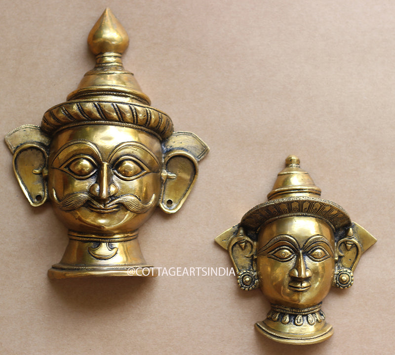 Brass Shiva Mukhlinga and Gauri Wall Mask