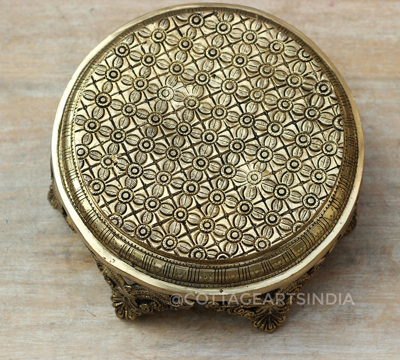 Brass Table Carved Round