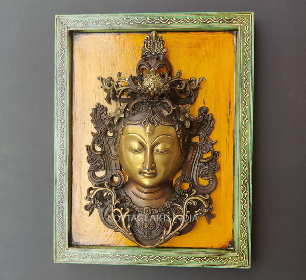 Brass Tara Mask Wooden Frame