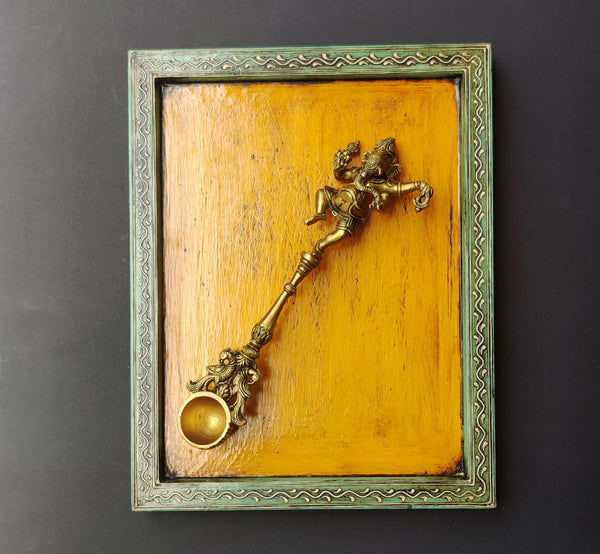 Wooden Frame Brass Ganesh Pooja Spoon