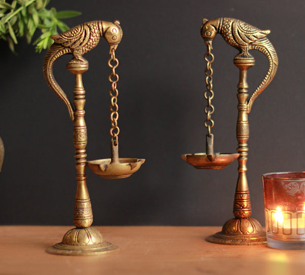 Brass Parrot Lamp in Pair 8''