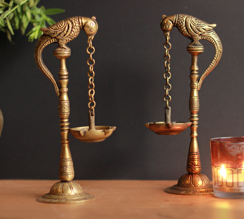 Brass Parrot Lamp in Pair 8''