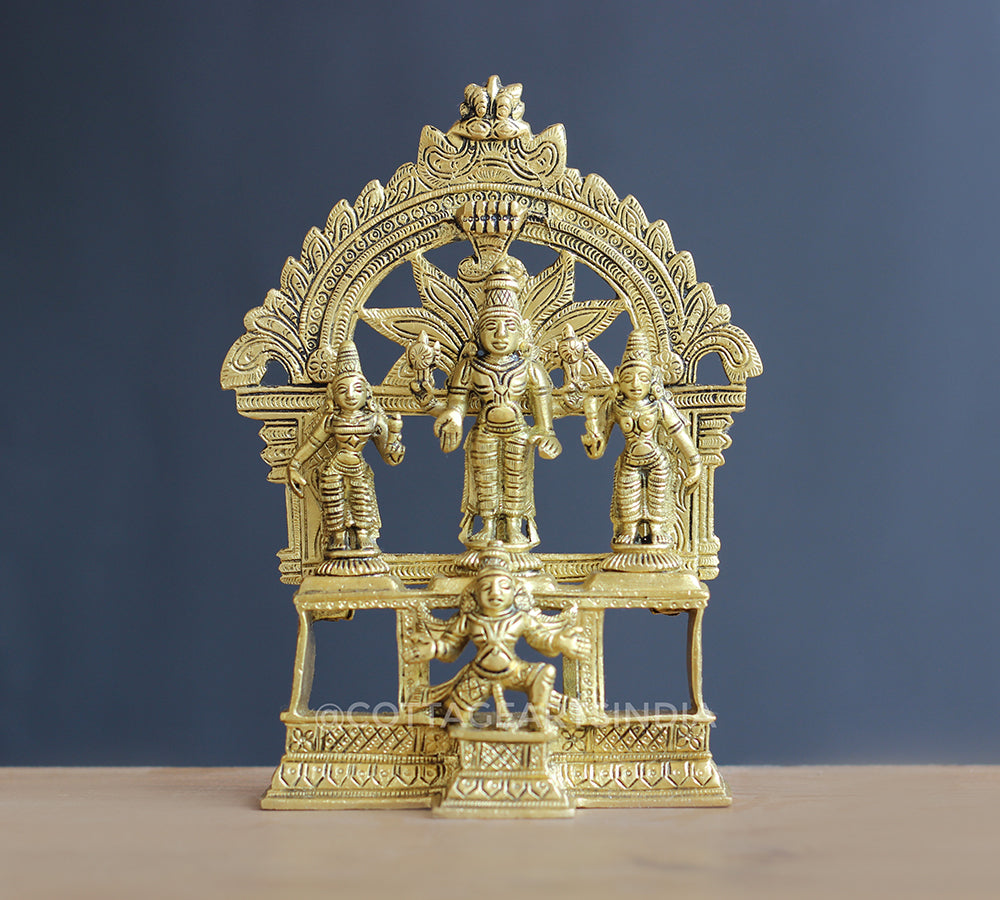 Brass Vishnu with Lakshmi, Bhudevi & Garuda 7.5 Inch | Vaishnava Sculpture
