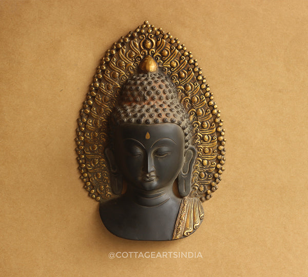 Brass Buddha Face Mask Black and Antique Gold