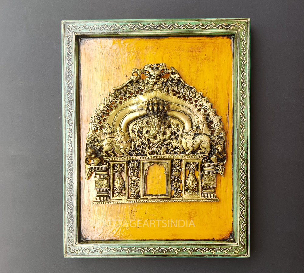 Wooden Frame Brass Kirtmukha Prabhawali 8.5"