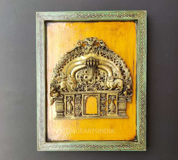 Wooden Frame Brass Kirtmukha Prabhawali 8.5"