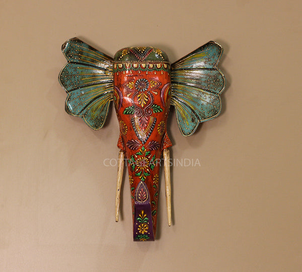 Wooden Painted Elephant Wall Hanging