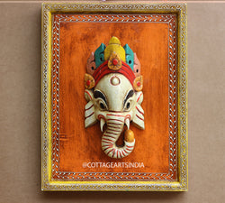 Wooden Ganesha Wall Mask in Frame