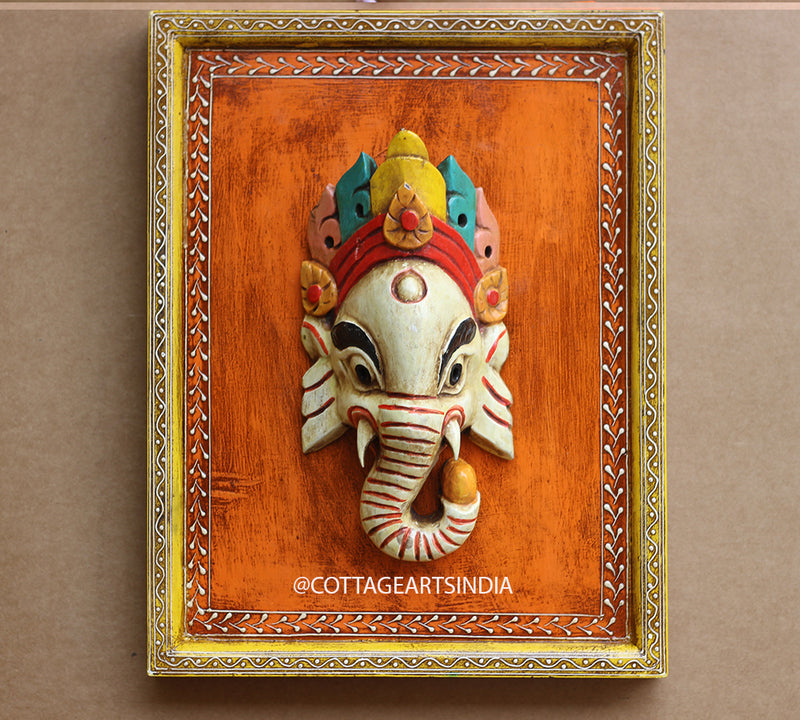 Wooden Ganesha Wall Mask in Frame