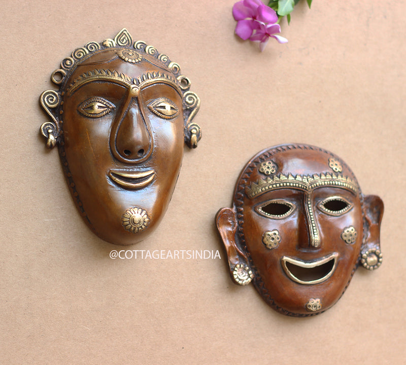Brass Tribal Wall Mask Pair