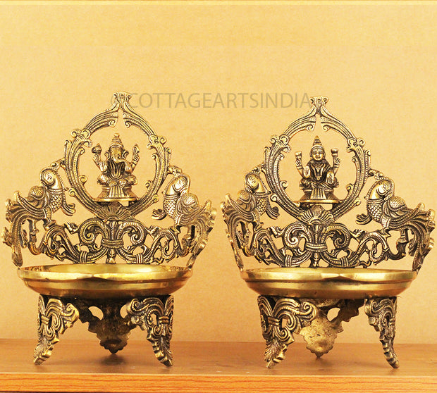Brass Ganesha Laxmi Urli