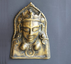 Brass Antique Finish Durga Wall Mask