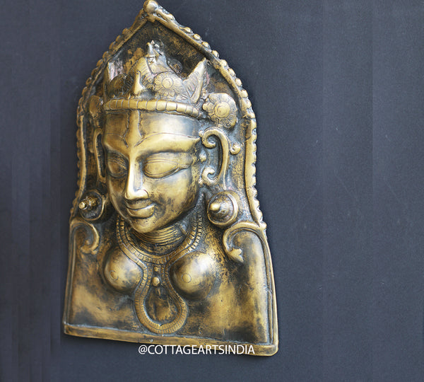 Brass Antique Finish Durga Wall Mask